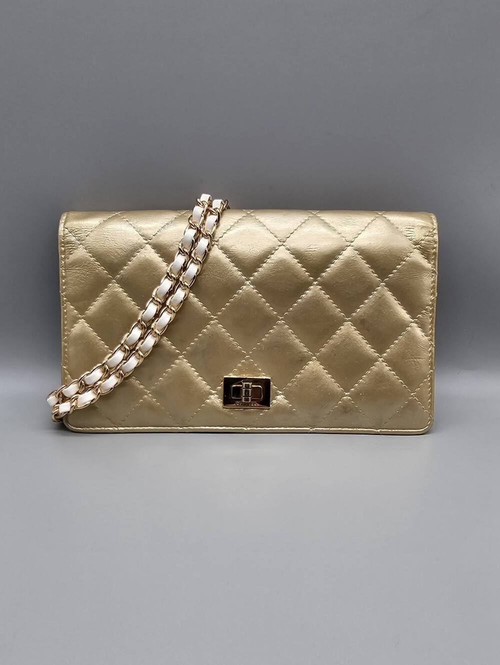 CHANEL Gold Quilted Leather Chain Wallet